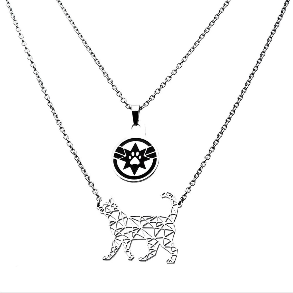 Geometric Cat and Star Pendant Necklace Marvel Goose